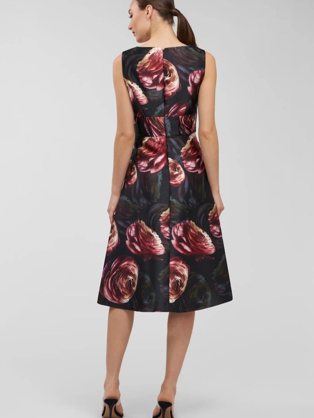 NEW Kay Unger Metallic Rose Print Mikado Midi Dress 6 | Pockets | Wedding Guest - Picture 2 of 7